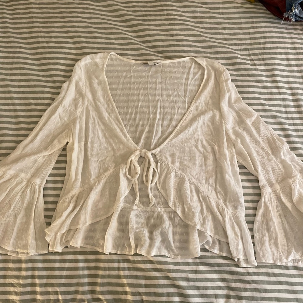 American Eagle 70s Style White Sheer Blouse with Tye Front Size XXL
